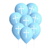 Balões de látex azul para Primeira Comunhão 27 cm - 8 pcs.