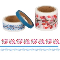 Fita Washi azul com bagas e plantas - 3 unid.