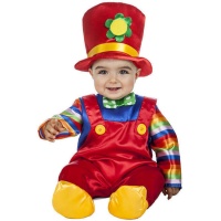 Fato de palhaço vermelho com chapéu para bebés