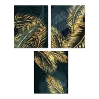 Tela tropical folhas douradas 40 x 50 cm - DCasa - 1 unidade