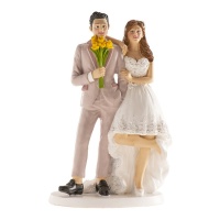 Figura para bolo de casamento da noiva e do noivo numa pose engraçada de 16 cm.