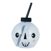 Copo de caveira com canudo e LED de 17 cm - 1 unidade