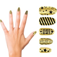 Unhas postiças de Feliz Ano Novo em dourado