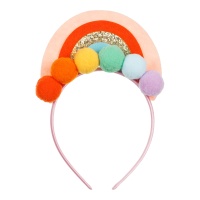 Tiara de arco-íris com pompons pastel