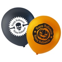 Balões de látex de abóboras e caveiras com mensagem de Happy Halloween de 25 cm - 10 unidades
