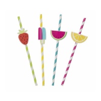 Palhinhas de papel listrado com fruta - 8 pcs.