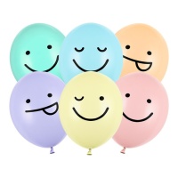 Sortidos balões de látex smiley face 30 cm - PartyDeco - 6 unidades