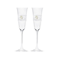 Copos de vidro para brinde de casamento com laço e rosas - 2 unidades