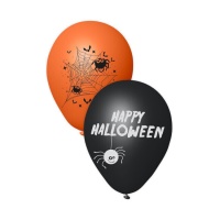 Happy Halloween teias de aranha e aranhas balões de látex 23 cm - 6 unidades