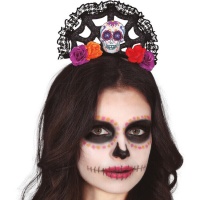 Bandolete Catrina com teia de aranha e flores