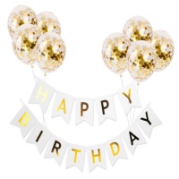 Conjunto de balões brancos dourados Happy Birthday - Monkey Business - 9 unidades