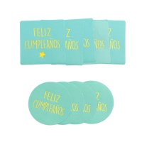 Autocolantes mensagem feliz aniversário verde tiffany - 12 unidades