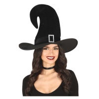 Chapéu de bruxa preto com fivela para adultos