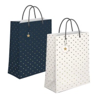 Saco de oferta 45 x 33 x 10 cm estrelas douradas - 1 peça