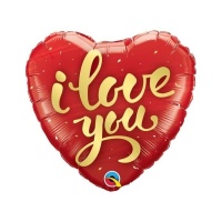Eu te amo balão de coração vermelho em ouro 46 cm - Qualatex