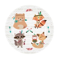 Pratos teepee com animais de 18 cm - 8 unidades