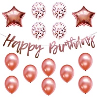 Kit de balões de Happy Birthday rosa salmão - Monkey Business - 17 unidades