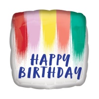 Balão quadrado de Happy Birthday com pinceladas de tinta de 43 cm - Anagram