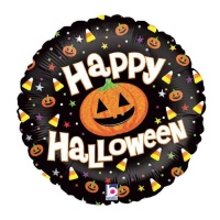Balão redondo de Abóbora Happy Halloween de 46 cm - Grabo