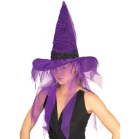 Chapéu de bruxa com tule de cores variadas