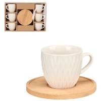 Conjunto de 90 ml de xícaras com losangos com prato de bambu - 6 serviços