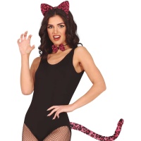 Conjunto de leopardo com tiara, gravata borboleta e cauda