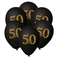 Balões de látex pretos com o número 50 dourado 23 cm - 6 unidades