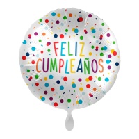 Balão Feliz Aniversário Multicolorido com bolinhas 43 cm