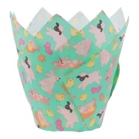 Forminhas de papel para muffins com animais da Páscoa - PME - 24 unid.