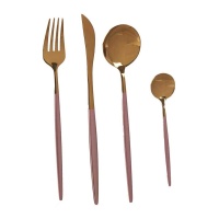 Conjunto de talheres vintage dourado e cor-de-rosa - 8 peças