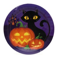 Prato abóbora e gato Halloween 22 cm - 6 peças