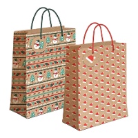 Sacola de presente de 23 x 18 x 10 cm em kraft com figuras natalinas - 1 unidade