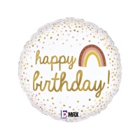 Balão de Feliz Aniversário Branco Arco-Íris 46 cm - Grabo