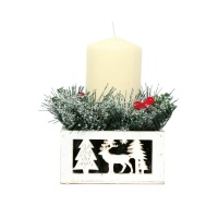 Porta-velas rectangular de madeira com motivos de Natal