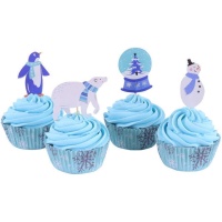 Forminhas para cupcakes com picks de bonecos de neve - 24 unidades