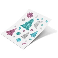 Autocolantes de Natal com brilho 14 x 19 cm - 2 folhas