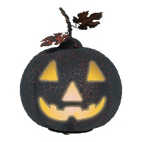 Abóbora preta e laranja de metal com luz de 20 cm