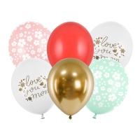 Balões de látex Love you Mum de 30 cm - PartyDeco - 6 unidades