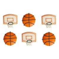 Figuras de açucar de Basquetebol com cestos - Decora - 6 unidades