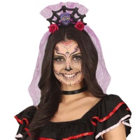 Fita de cabeça de catrina com véu