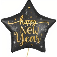 Balão de Happy New Year estrela negra de 91 cm