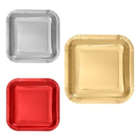 Pratos quadrados de cartão metálico de 18 cm - 12 unid.