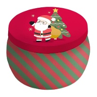 Caixa de metal redonda do Papai Noel vermelha - 1 unidade