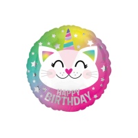 Balão de aniversário gato unicórnio 43 cm - Anagrama