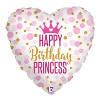 Happy Birthday princesa coração balão 46 cm - Grabo