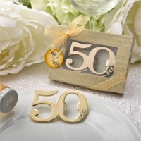 Abre-garrafas dourado 50º aniversário com pedras
