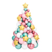 Grinalda de balões para árvore de Natal com estrelas cor-de-rosa - 121 peças