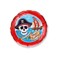 Balão Feliz Aniversário Piratas 45 cm vermelho - Festa Conver