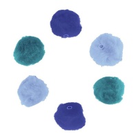 Pompons acrílicos com tubo em 3 tons de azul 2,5 cm - Innspiro - 50 unid.