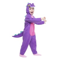 Roupa de dinossauro roxo e cor-de-rosa para crianças